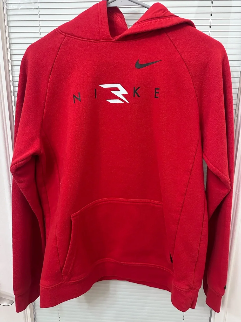 Nike Red Boys Crewneck Hoodie with Black & White Logo